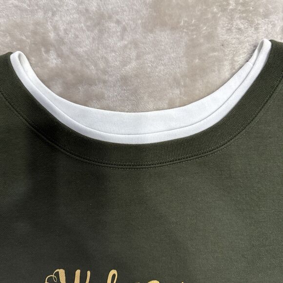 ONLY NECESSITIES WOMENS GREEN LONG SLEEVE SWEATSHIRT WELCOME AUTUMN 3X FALL LEAF - Picture 3 of 10